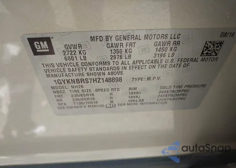 2017 Cadillac Xt5 Luxury из США, поврежденный, VIN 1GYKNBRS7HZ148898